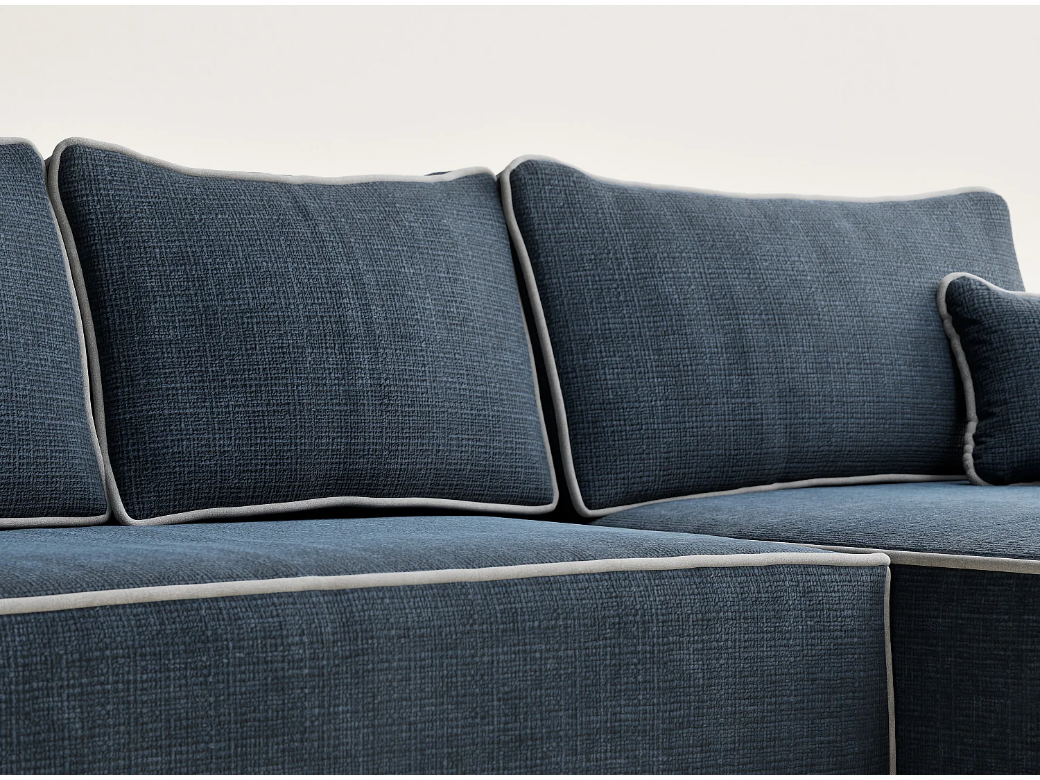 Canapé d'angle droit convertible en tissu chenille bleu foncé-gris MODO