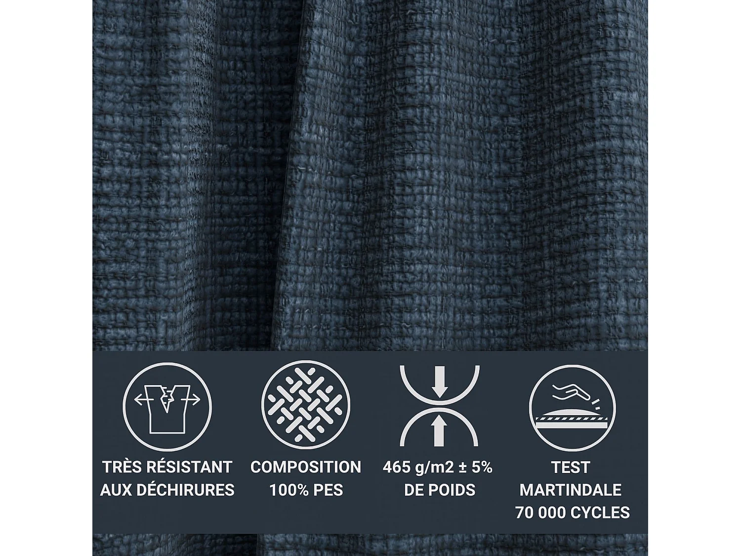 Canapé d'angle droit convertible en tissu chenille bleu foncé-gris MODO