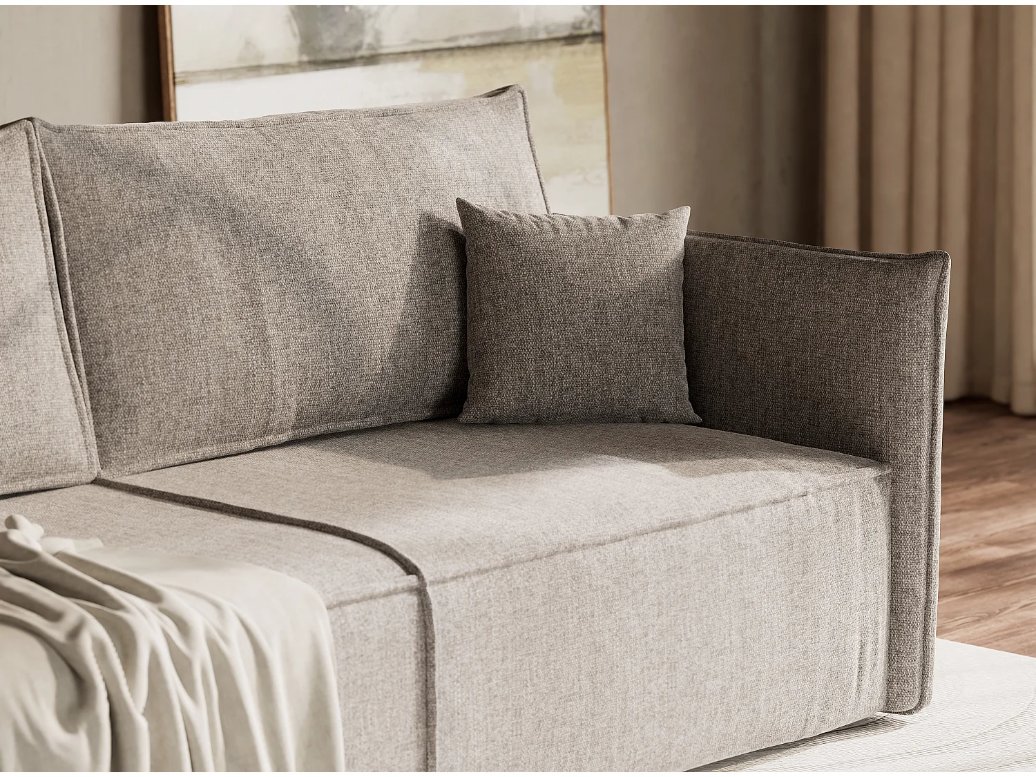 Canapé 3 places convertible en tissu tressé beige gris OBRA