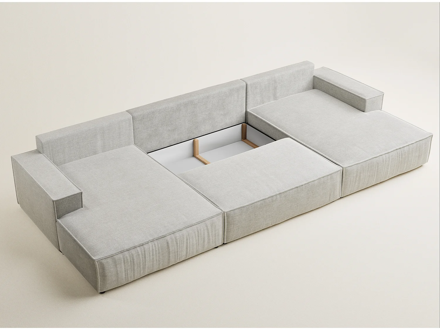 Canapé d'angle panoramique avec fonction lit en tissu chenille gris KYOTO