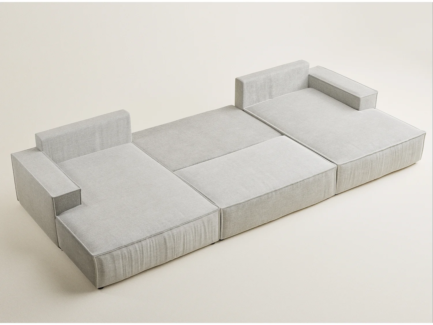 Canapé d'angle panoramique avec fonction lit en tissu chenille gris KYOTO