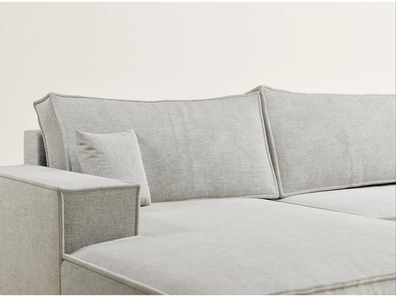 Canapé d'angle panoramique avec fonction lit en tissu chenille gris KYOTO