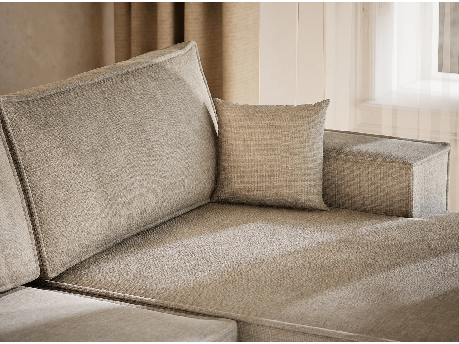 Canapé d'angle panoramique avec fonction lit en tissu chenille gris KYOTO