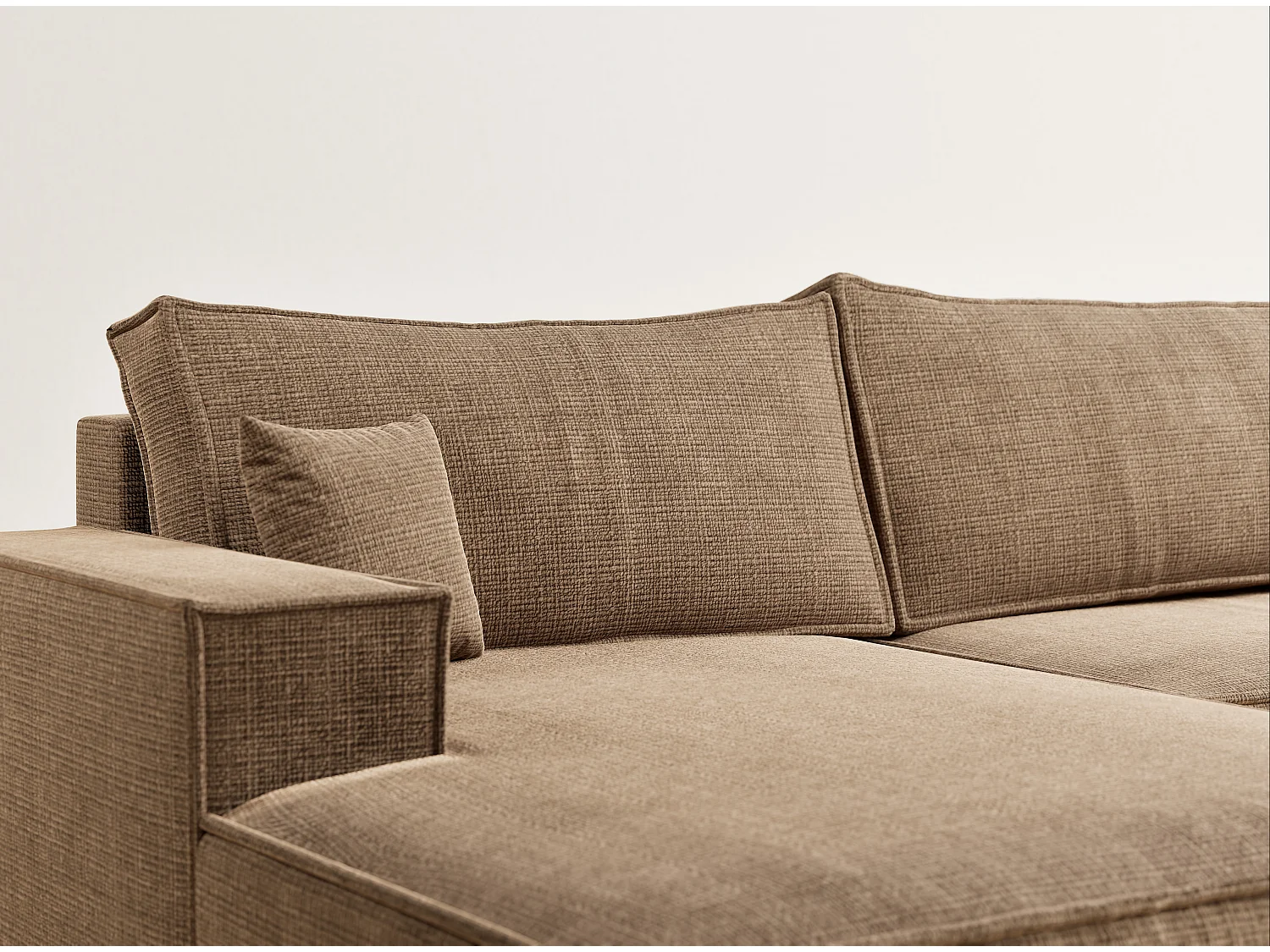 Canapé d'angle panoramique avec fonction lit en tissu chenille brun clair KYOTO