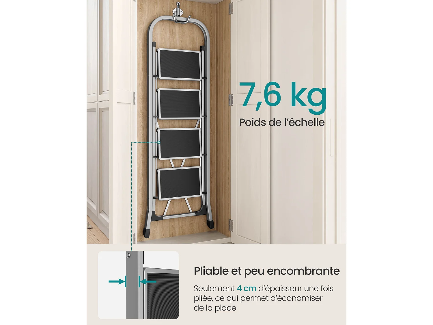 Marchepied 4 marches pliable charge 150 kg gris tourterelle
