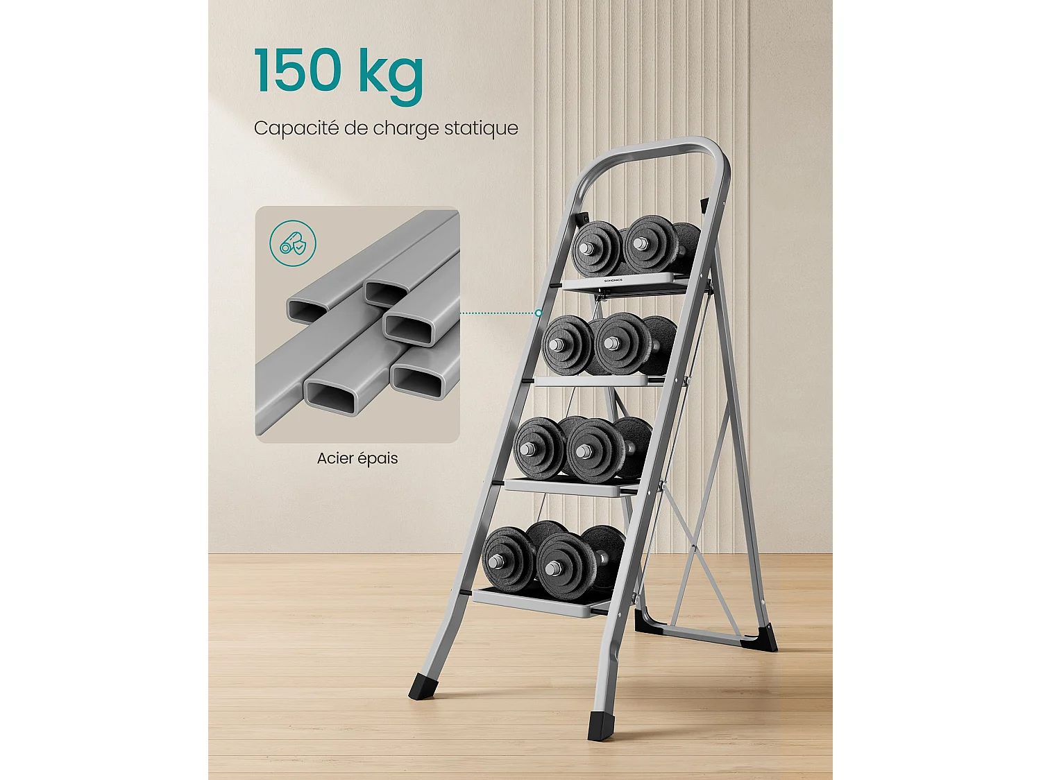 Marchepied 4 marches pliable charge 150 kg gris tourterelle