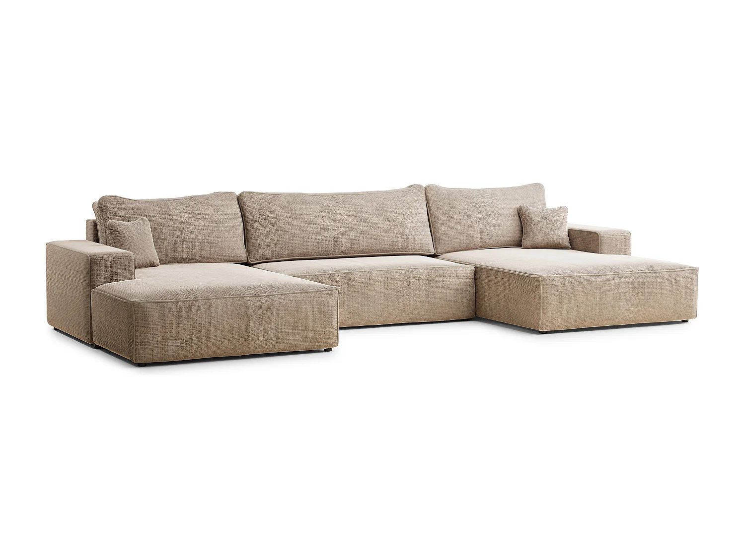 Canapé d'angle panoramique convertible en tissu chenille beige DESEO