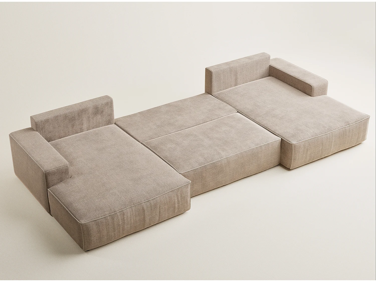 Canapé d'angle panoramique convertible en tissu chenille beige DESEO