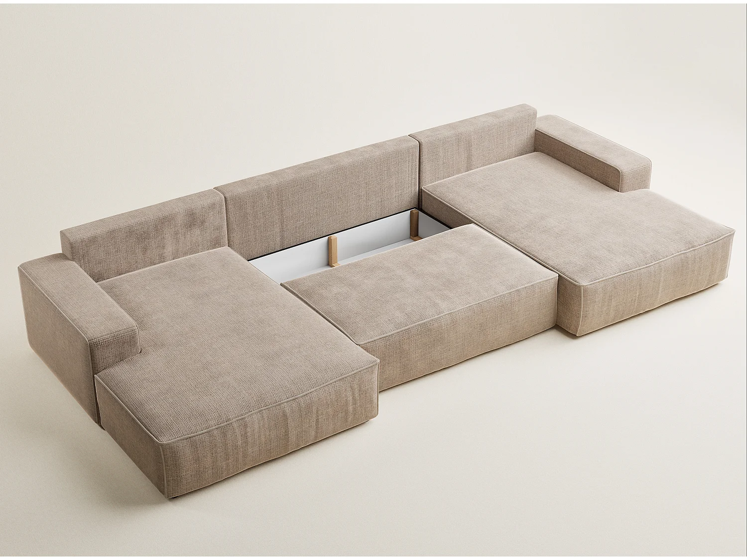 Canapé d'angle panoramique convertible en tissu chenille beige DESEO