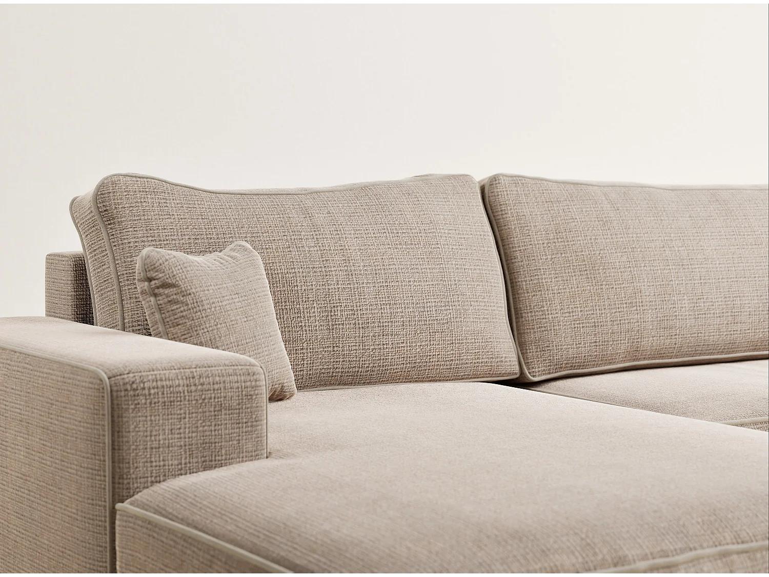 Canapé d'angle panoramique convertible en tissu chenille beige DESEO