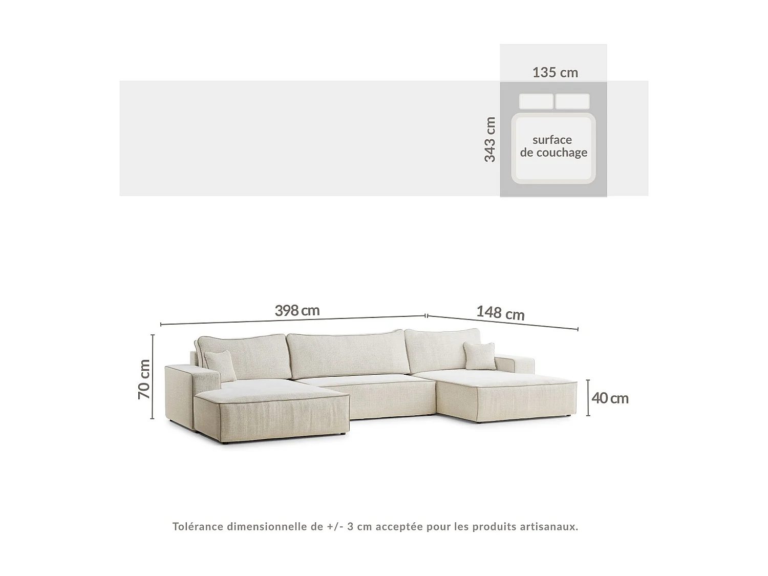 Canapé d'angle panoramique convertible en tissu chenille beige DESEO