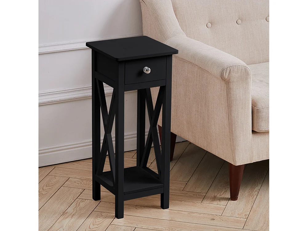 Wooden Console Table with X-Shaped Sides and Slim Drawer - Black