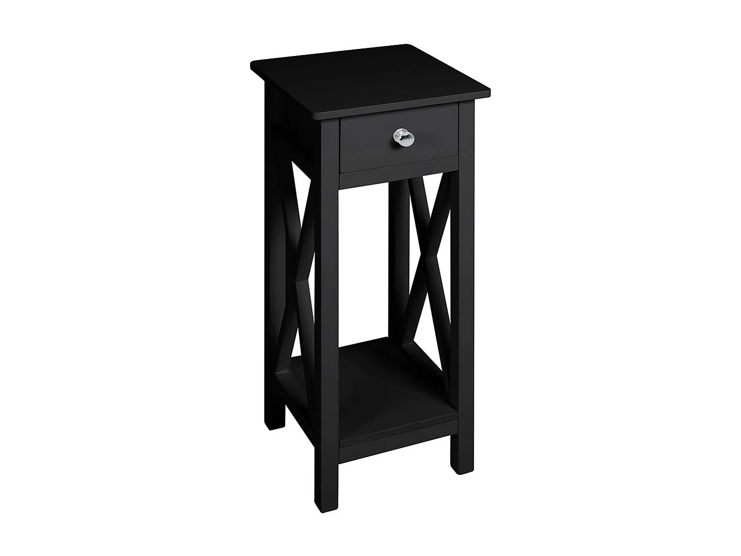 Wooden Console Table with X-Shaped Sides and Slim Drawer - Black