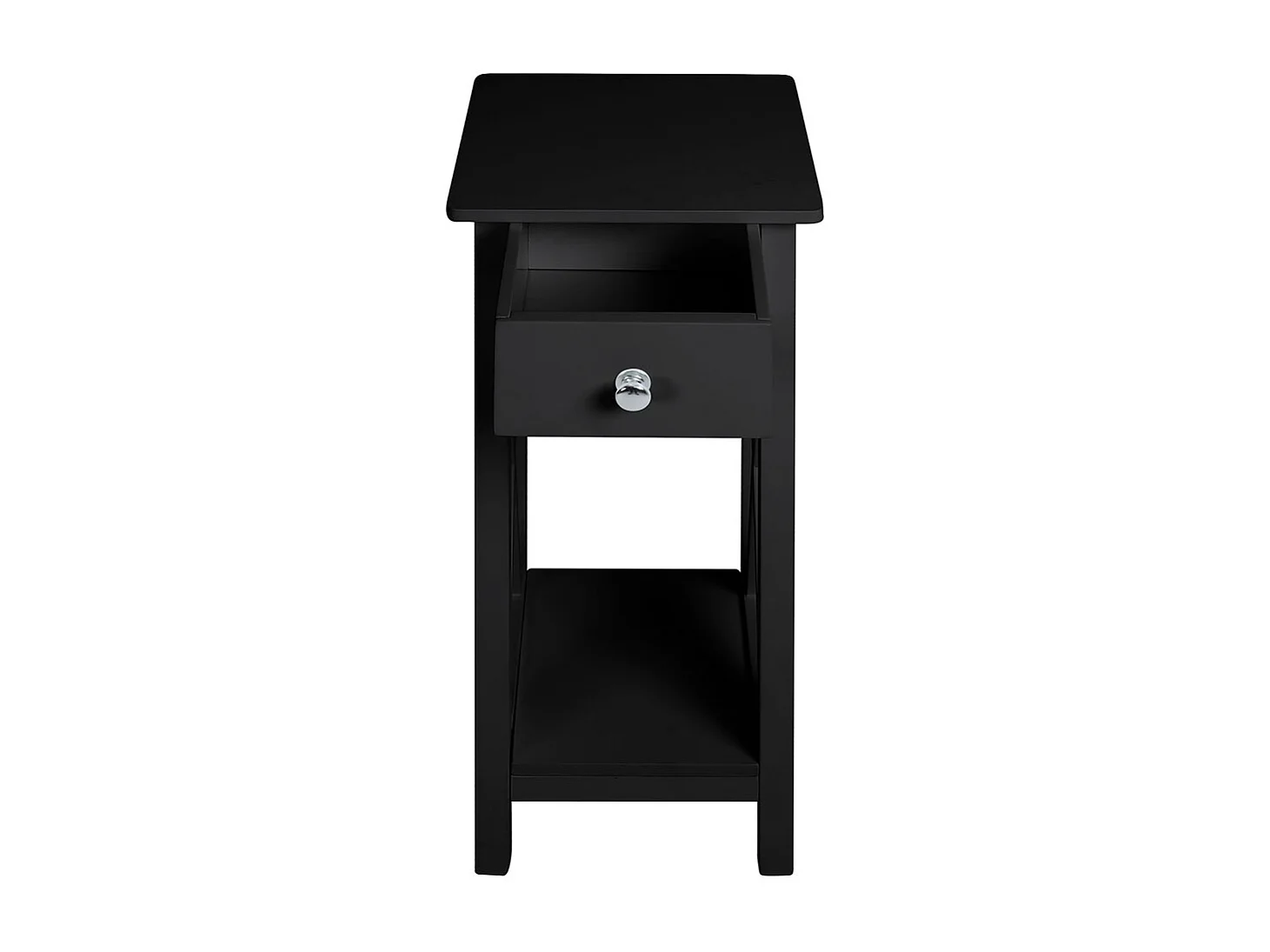 Wooden Console Table with X-Shaped Sides and Slim Drawer - Black