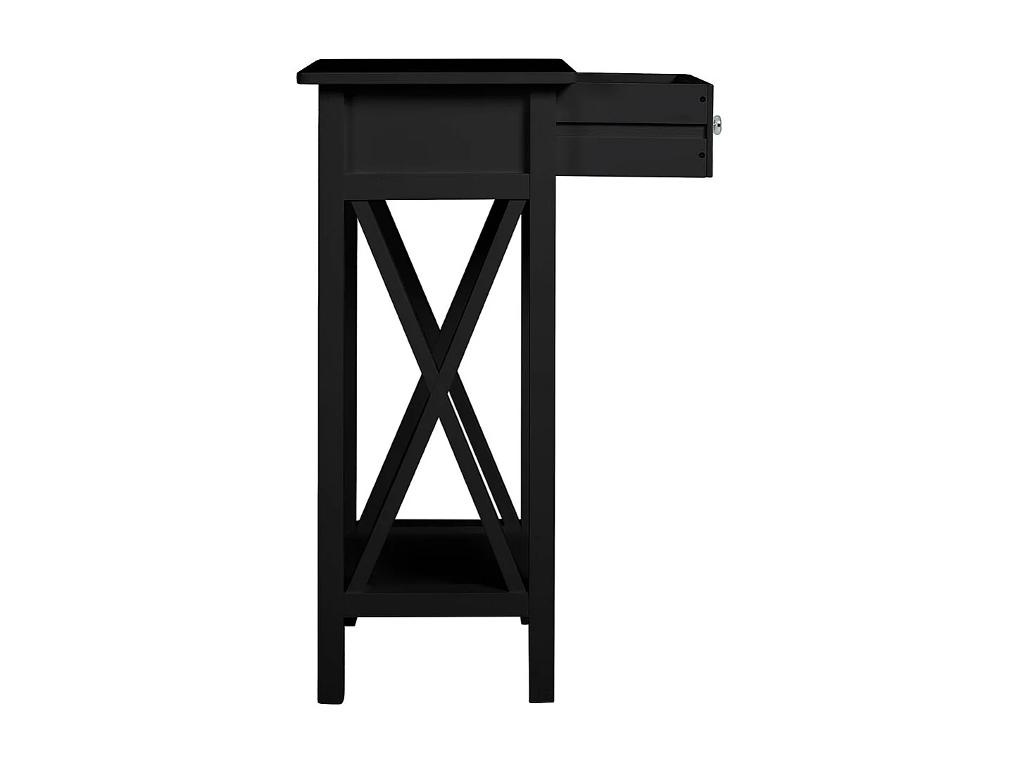 Wooden Console Table with X-Shaped Sides and Slim Drawer - Black