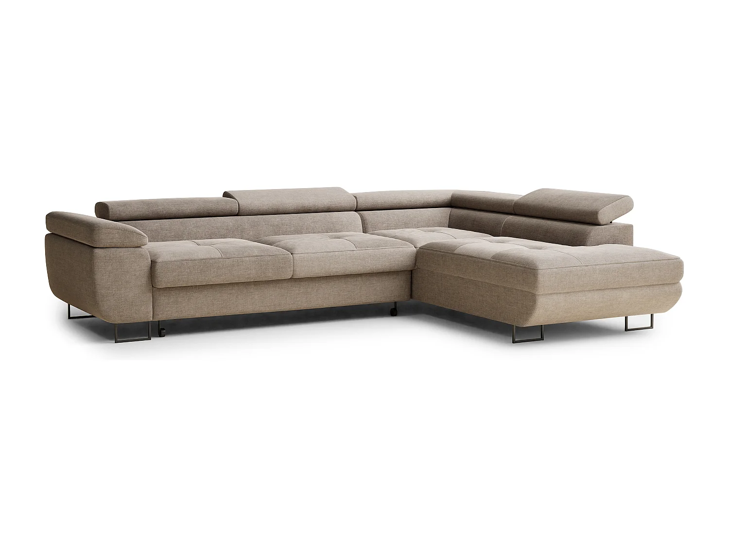 Canapé d'angle droit convertible en tissu chenille brun gris CONCORD