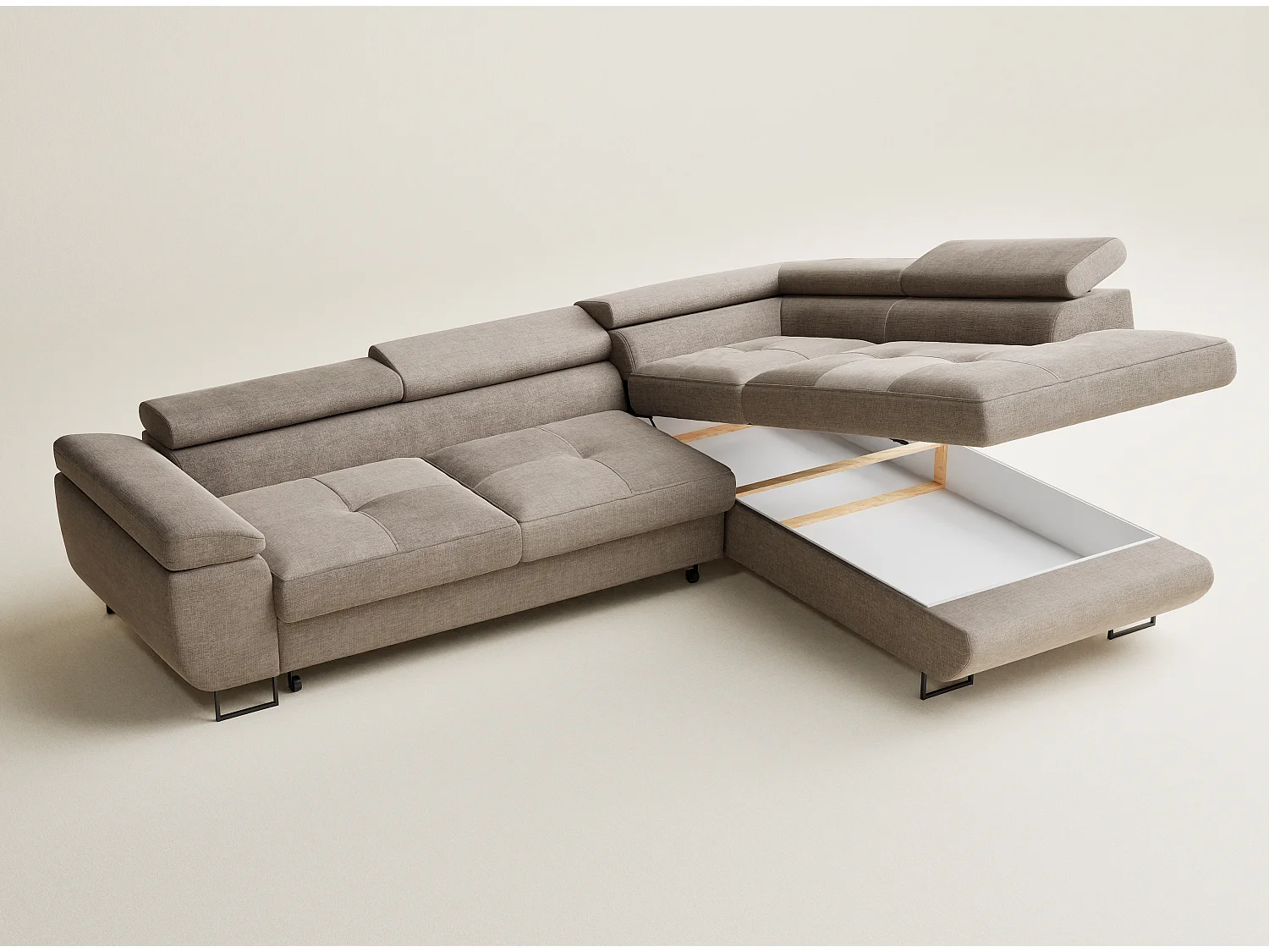 Canapé d'angle droit convertible en tissu chenille brun gris CONCORD