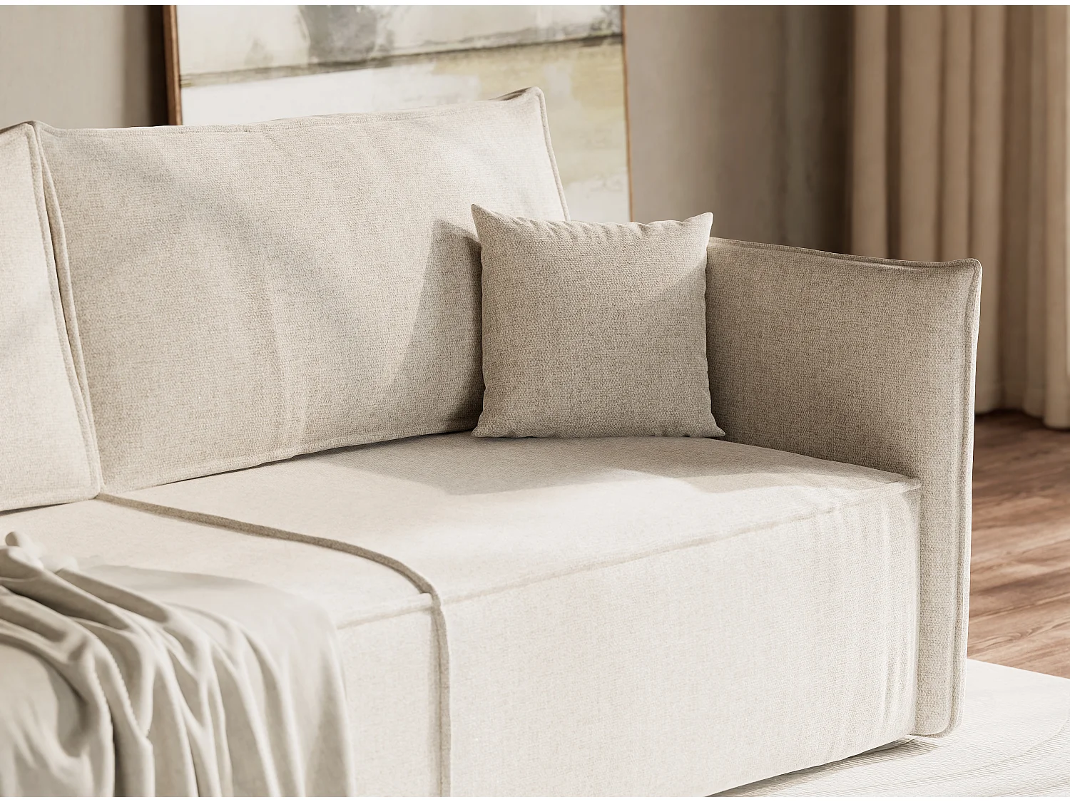 Canapé 3 places convertible en tissu tressé hellbeige OBRA