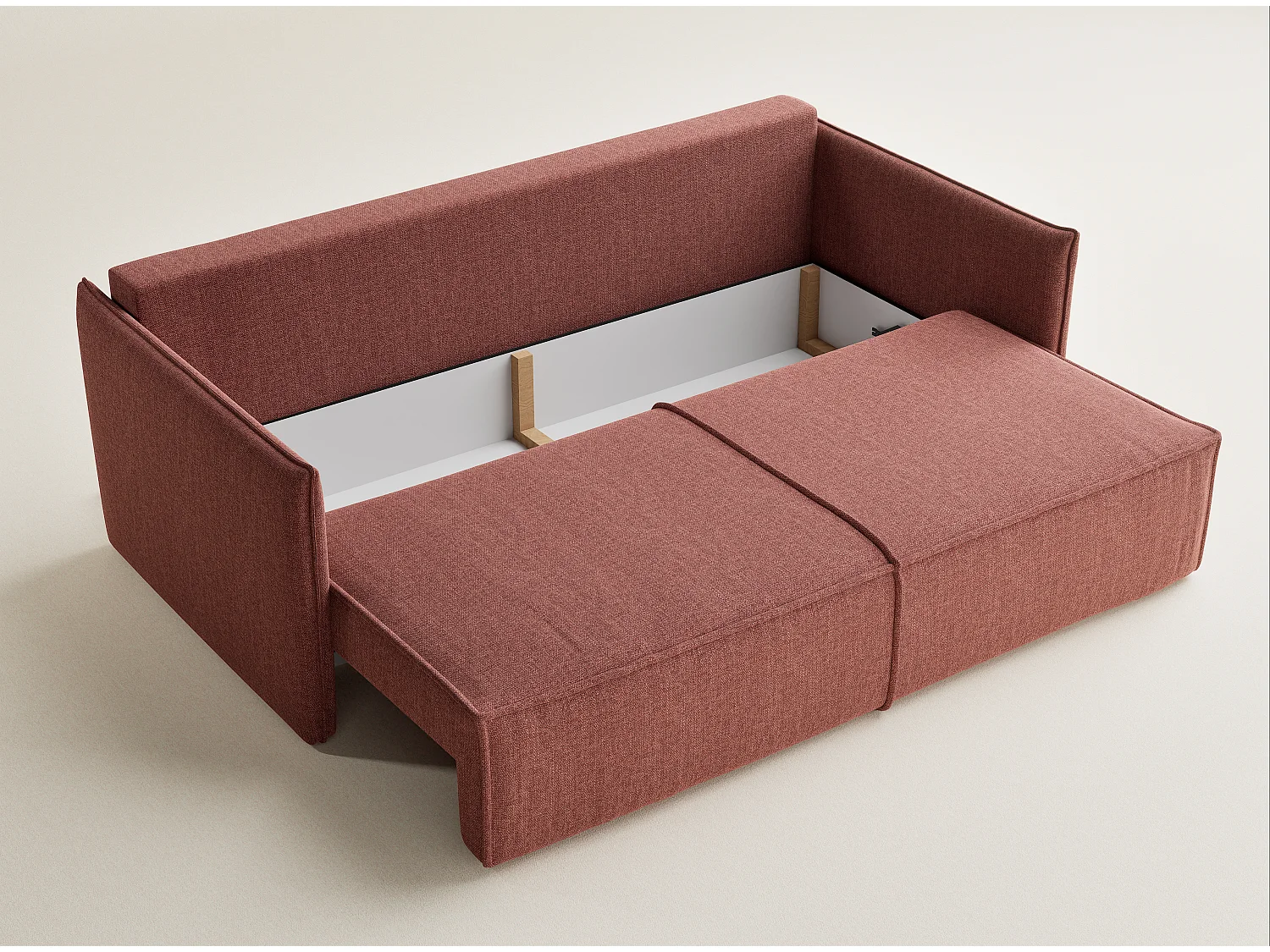 Canapé 3 places convertible en tissu tressé corail OBRA