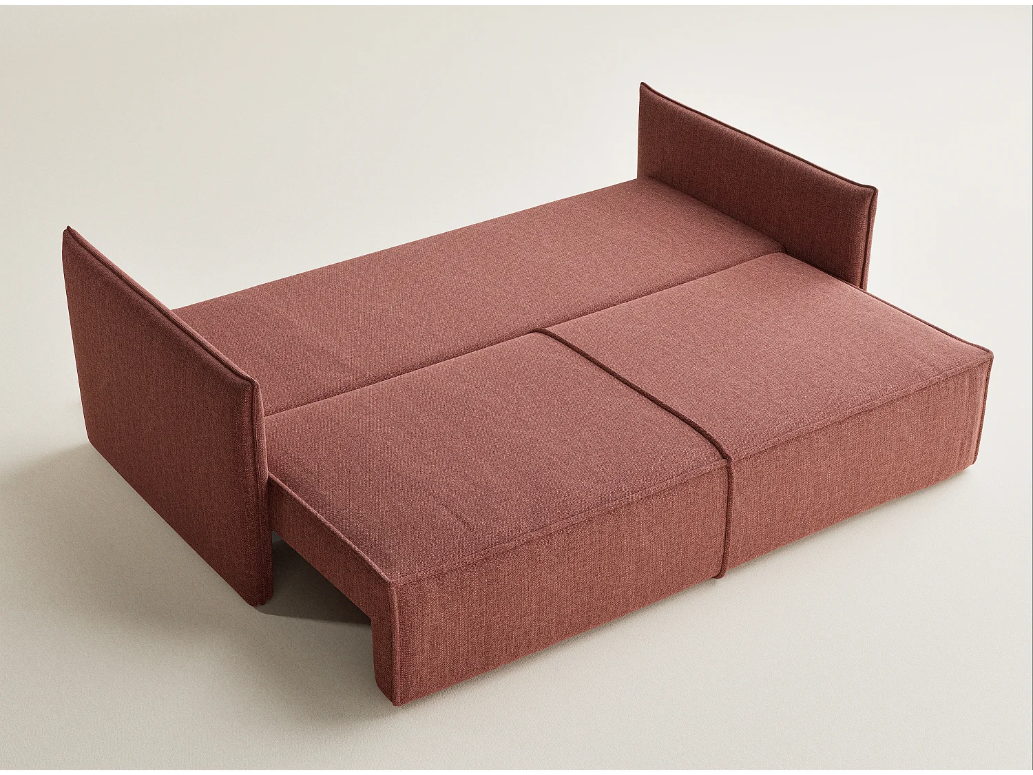 Canapé 3 places convertible en tissu tressé corail OBRA