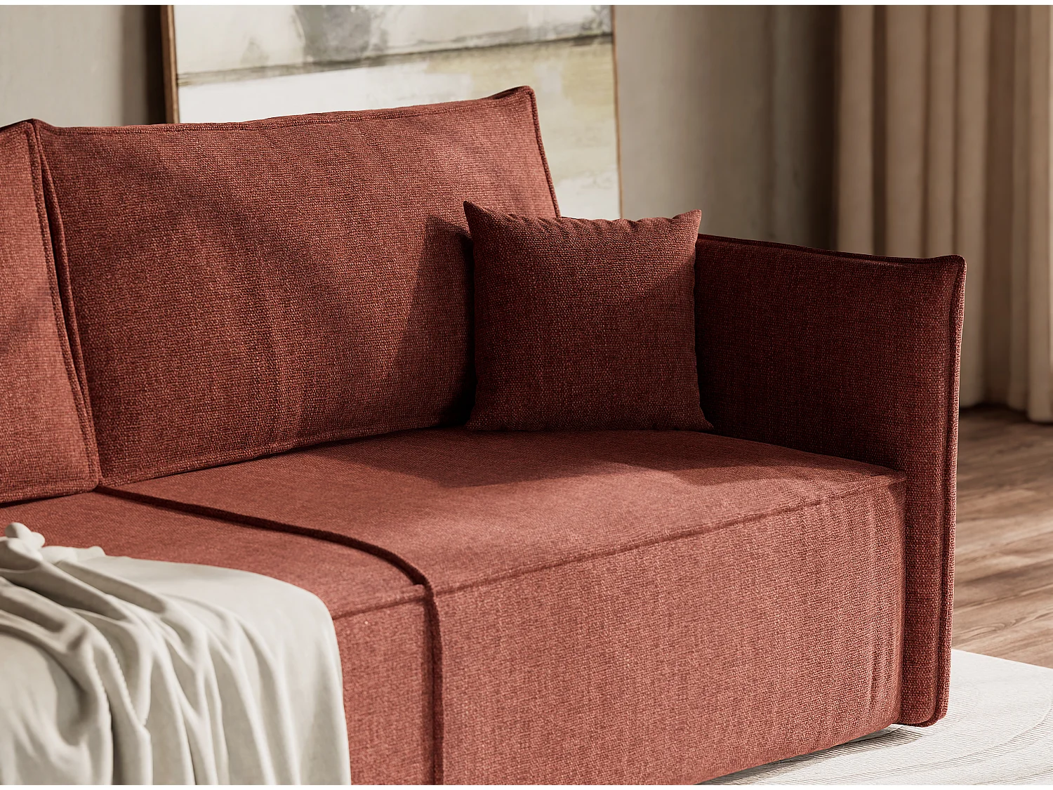 Canapé 3 places convertible en tissu tressé corail OBRA