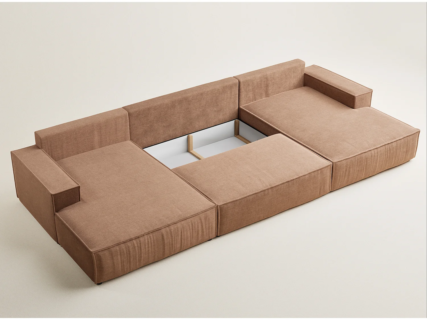 Canapé d'angle panoramique avec fonction lit en tissu chenille brun KYOTO