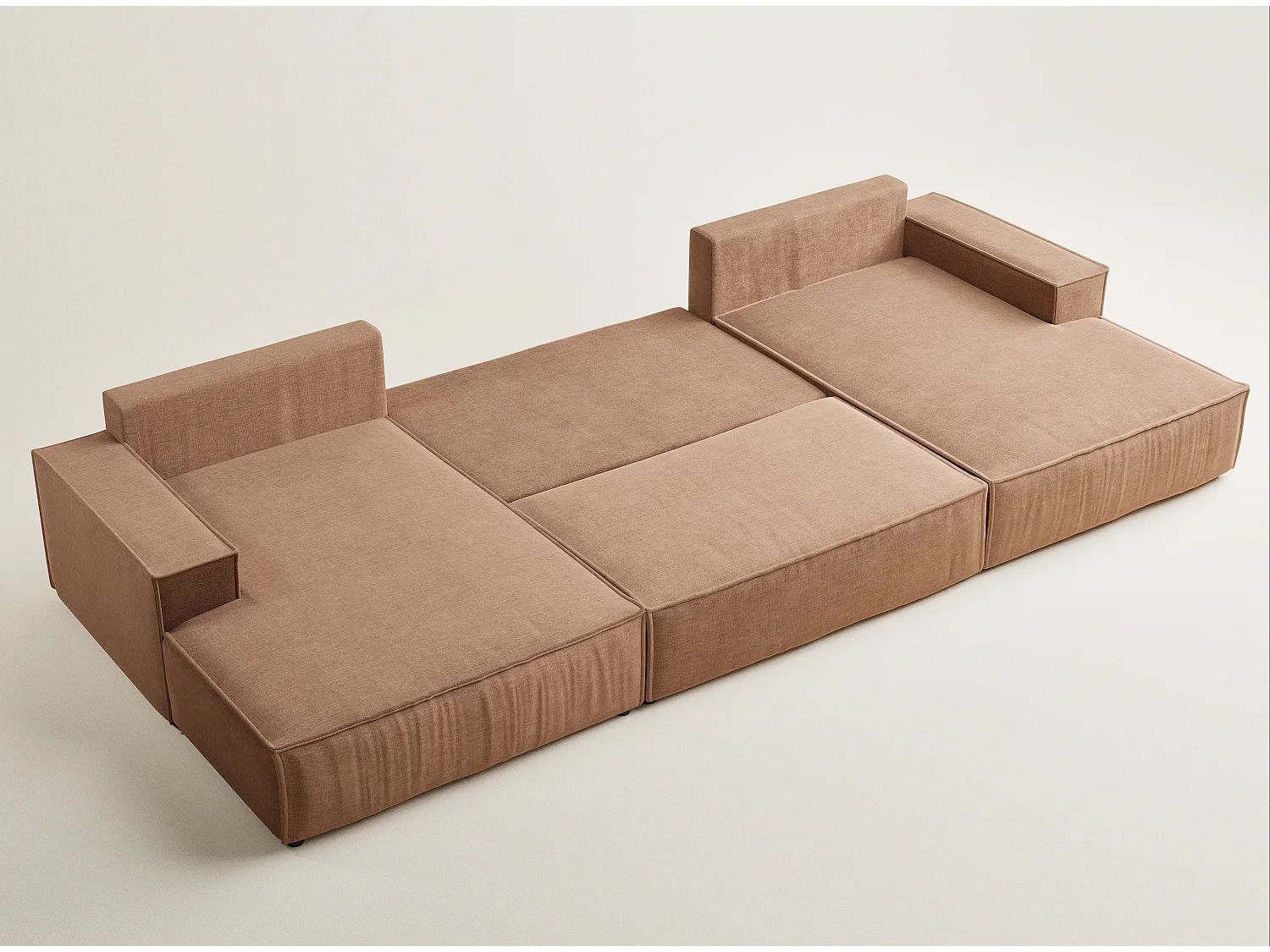 Canapé d'angle panoramique avec fonction lit en tissu chenille brun KYOTO