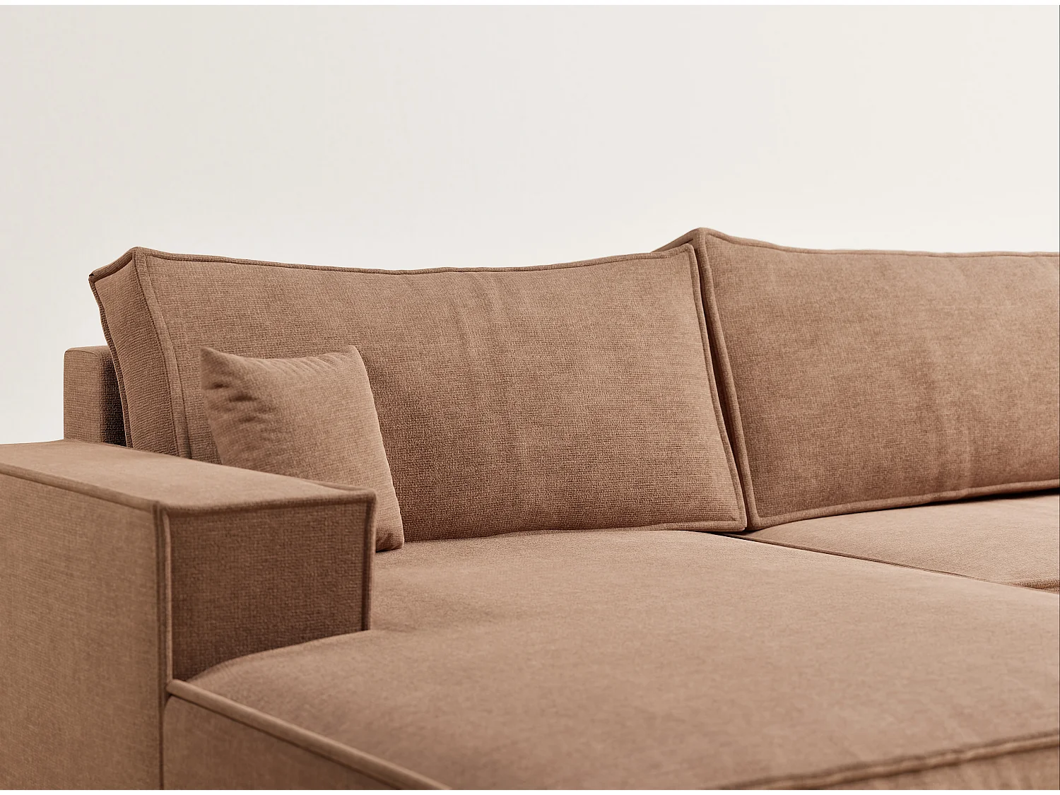 Canapé d'angle panoramique avec fonction lit en tissu chenille brun KYOTO