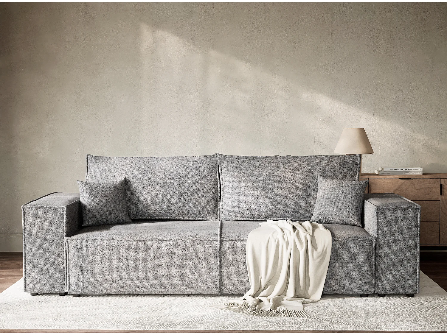 Canapé 3 places convertible en tissu tressé gris clair MILOS