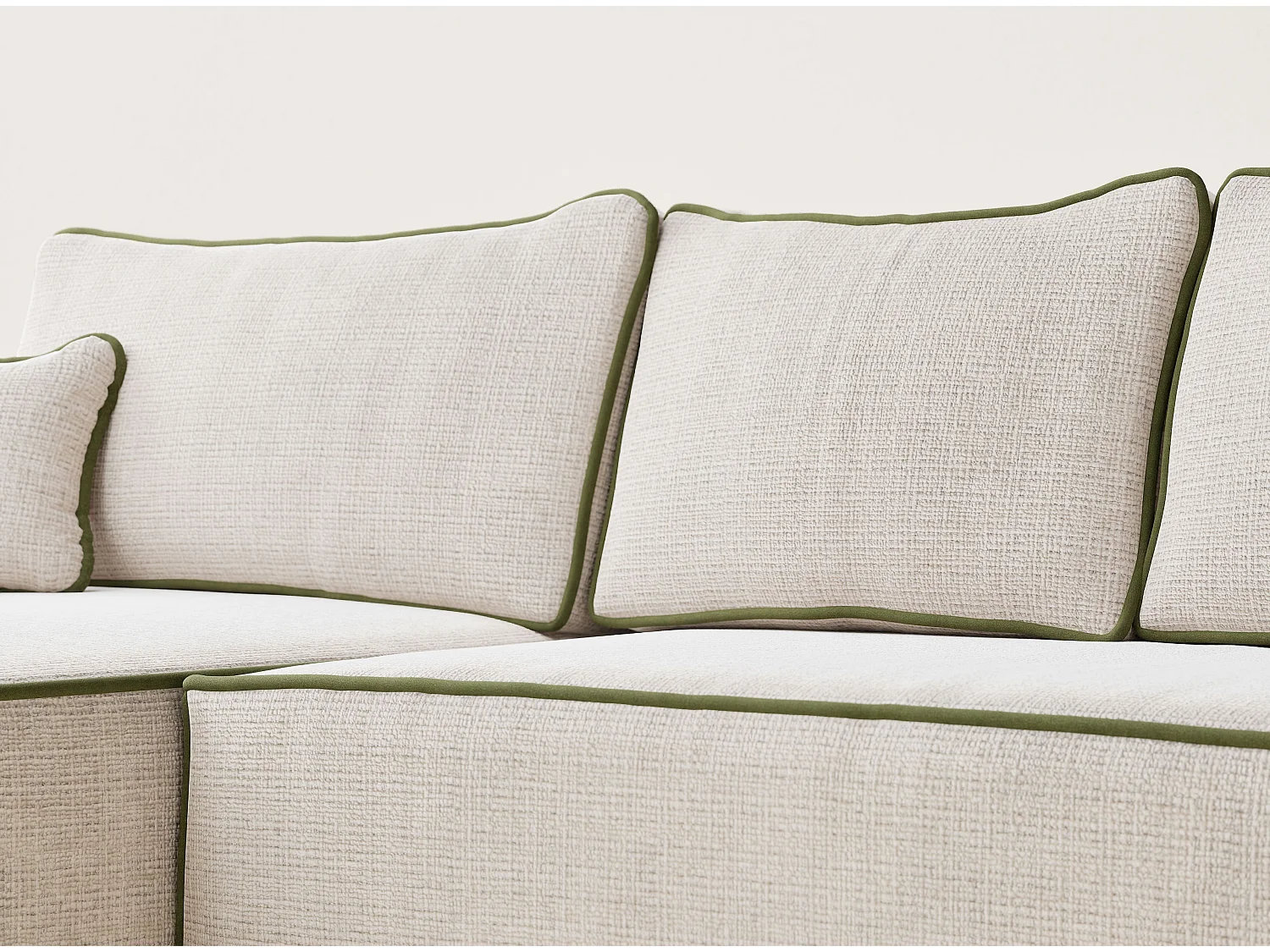 Canapé d'angle gauche convertible en tissu chenille creme-vert olive MODO