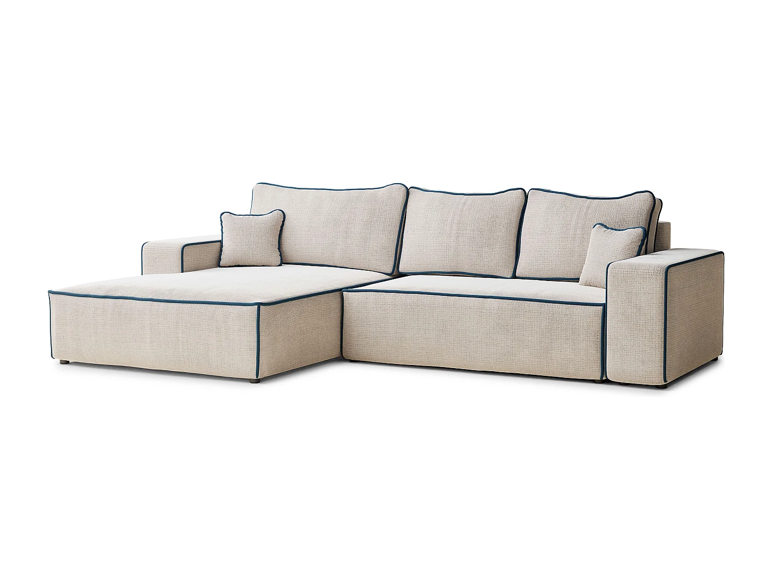 Canapé d'angle gauche convertible en tissu chenille creme-bleu foncé MODO