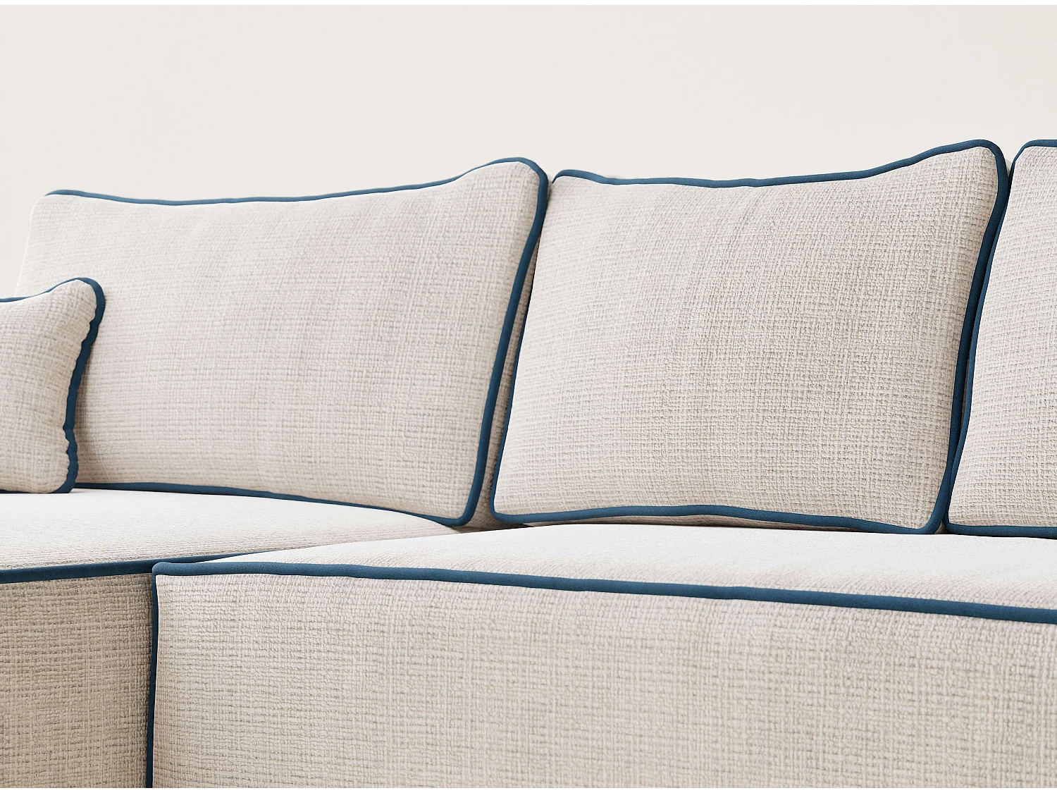 Canapé d'angle gauche convertible en tissu chenille creme-bleu foncé MODO