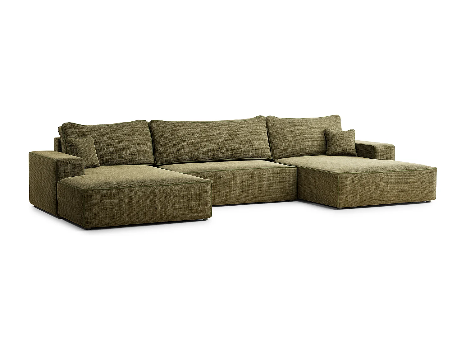 Canapé d'angle panoramique convertible en tissu chenille vert olive DESEO