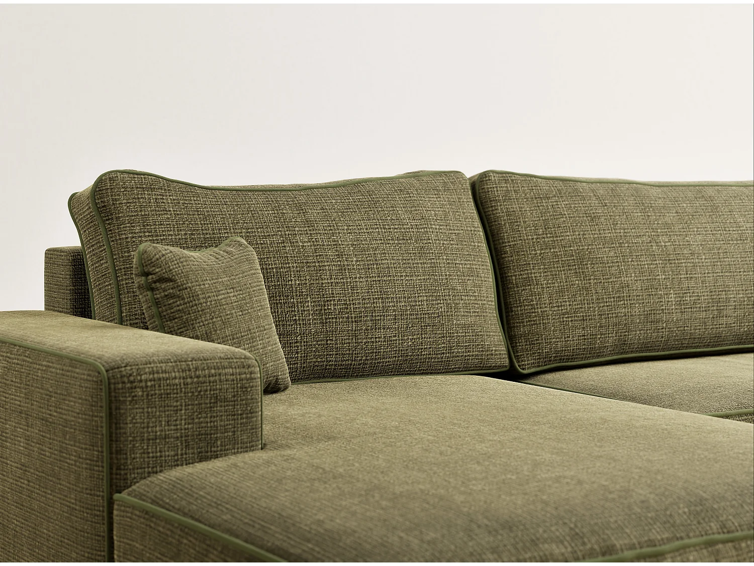 Canapé d'angle panoramique convertible en tissu chenille vert olive DESEO