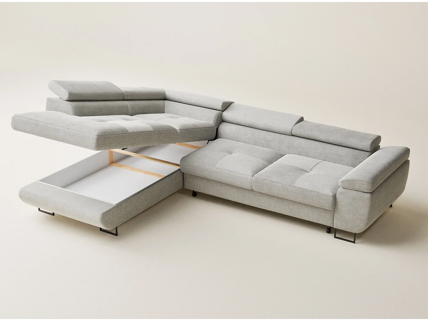 Canapé d'angle gauche convertible en tissu chenille gris CONCORD