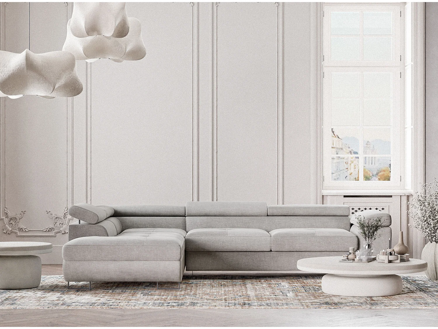 Canapé d'angle gauche convertible en tissu chenille gris CONCORD