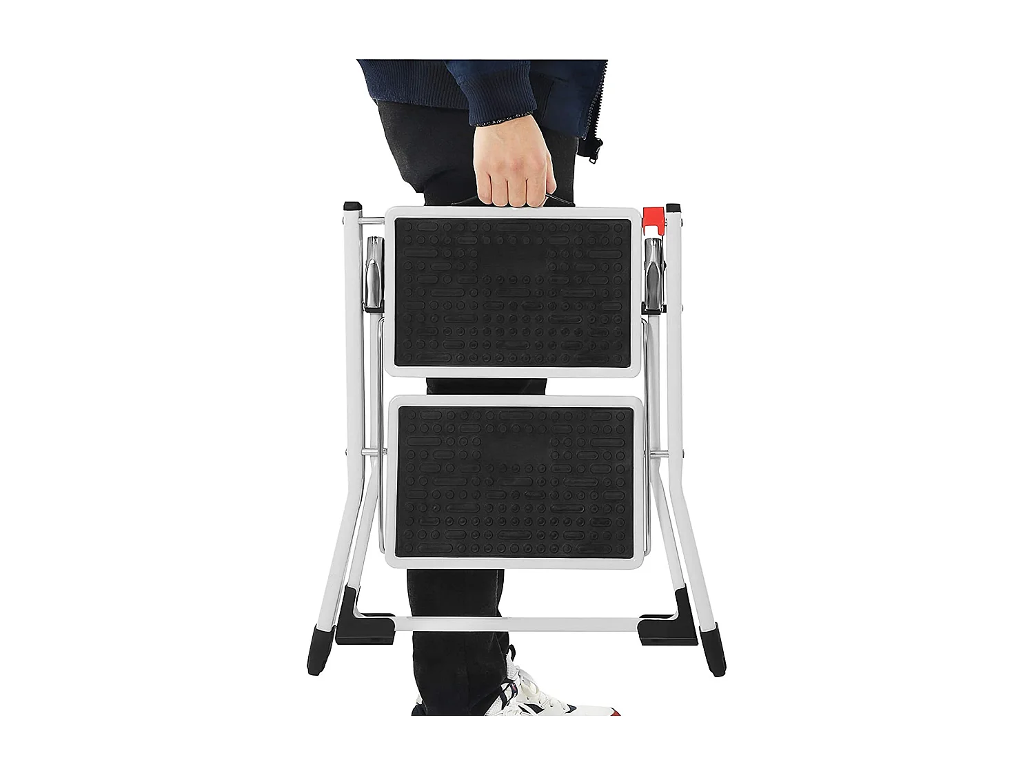 SONGMICS 2 Step Ladder, Heavy Duty Steel, Folding, Portable with Anti-Slip Mat Max. Load Capacity up to 150 kg Tested and Certified by TÜV Rheinland GSL02WT