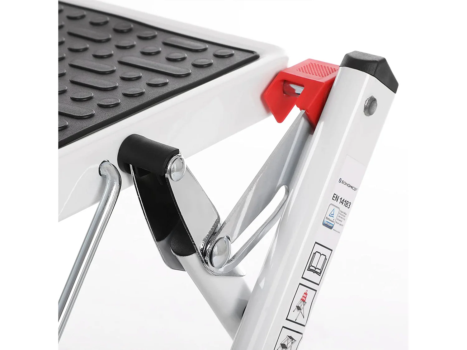 SONGMICS 2 Step Ladder, Heavy Duty Steel, Folding, Portable with Anti-Slip Mat Max. Load Capacity up to 150 kg Tested and Certified by TÜV Rheinland GSL02WT