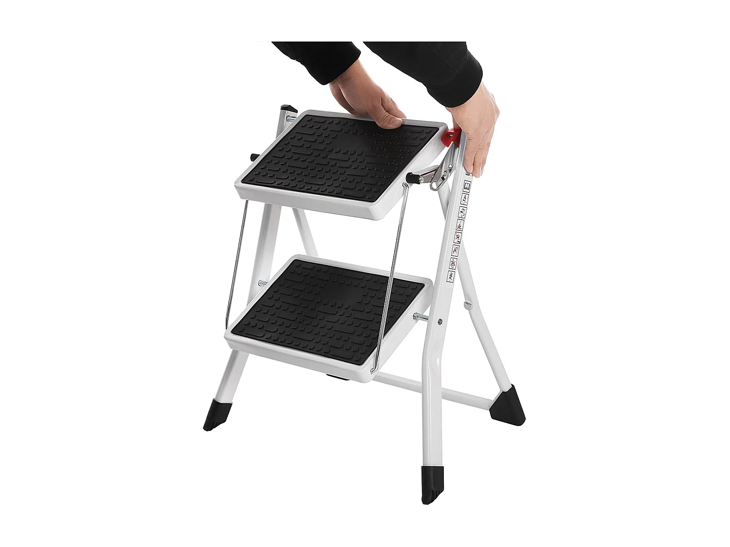 SONGMICS 2 Step Ladder, Heavy Duty Steel, Folding, Portable with Anti-Slip Mat Max. Load Capacity up to 150 kg Tested and Certified by TÜV Rheinland GSL02WT