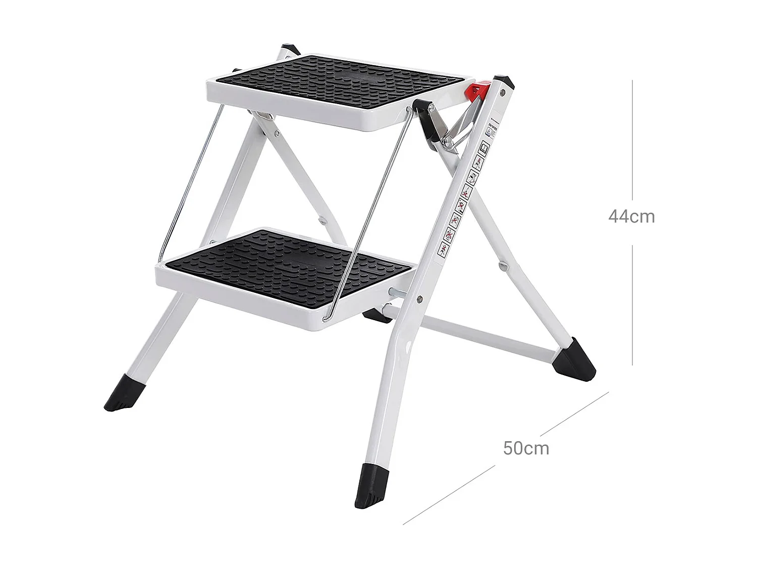 SONGMICS 2 Step Ladder, Heavy Duty Steel, Folding, Portable with Anti-Slip Mat Max. Load Capacity up to 150 kg Tested and Certified by TÜV Rheinland GSL02WT