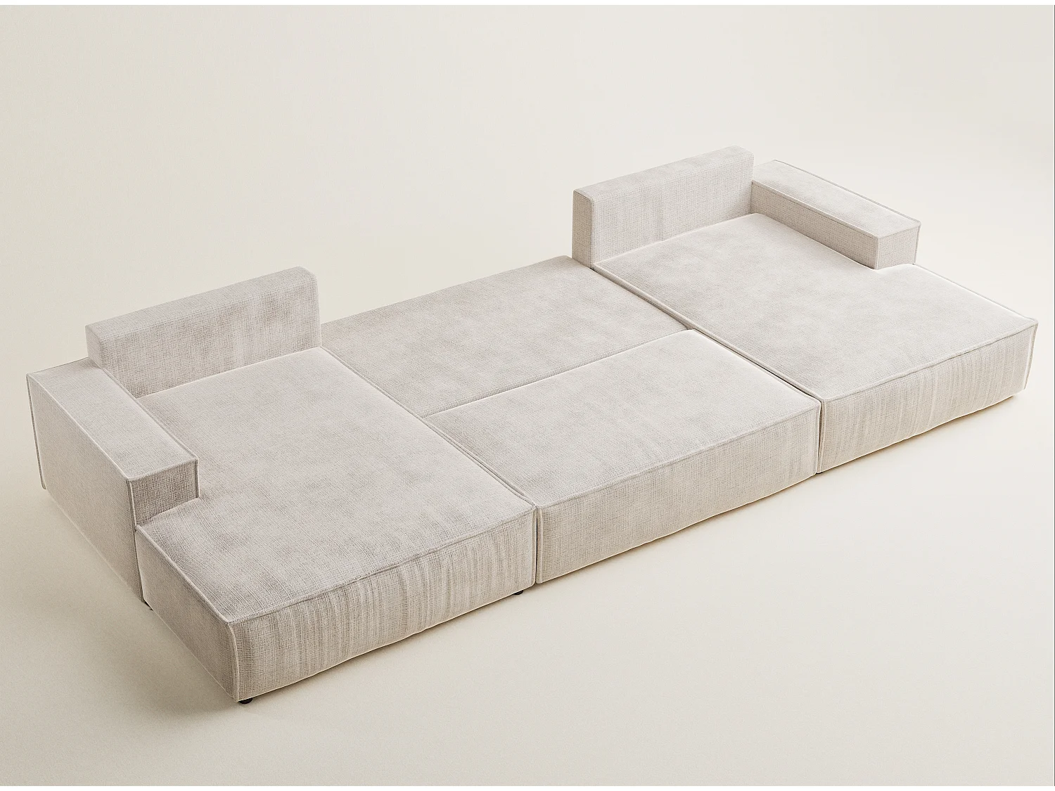 Canapé d'angle panoramique avec fonction lit en tissu chenille creme KYOTO