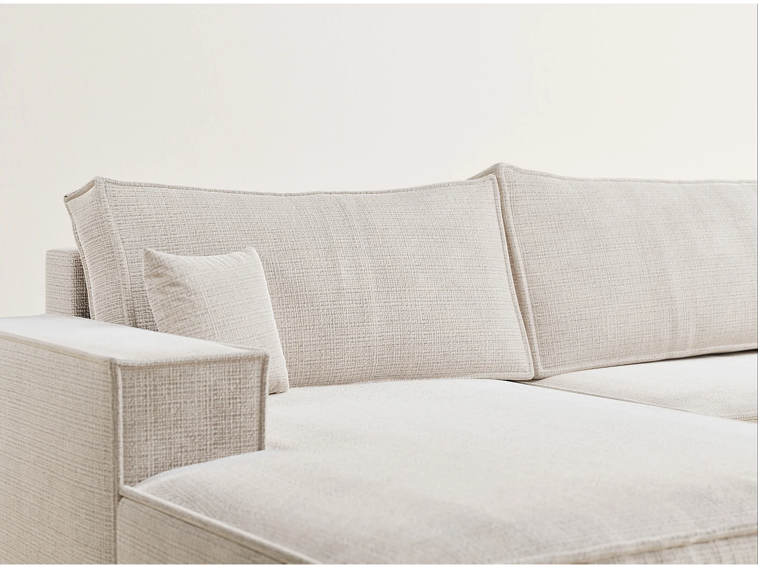 Canapé d'angle panoramique avec fonction lit en tissu chenille creme KYOTO