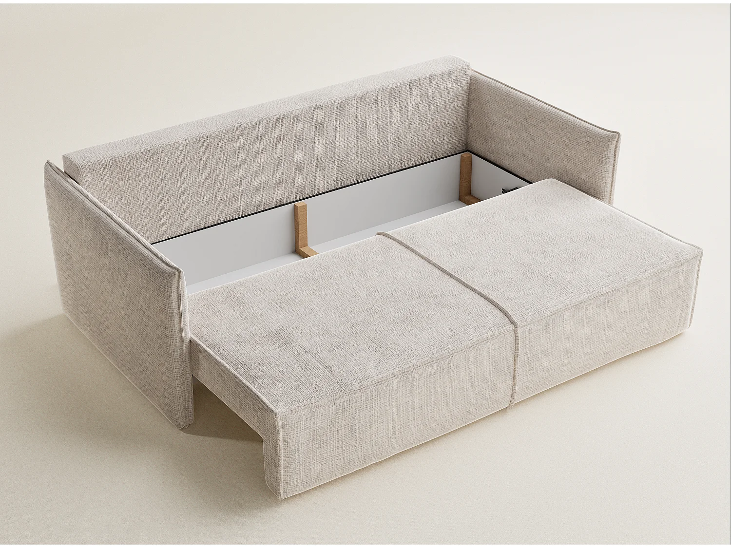 Canapé 3 places convertible en tissu chenille creme OBRA