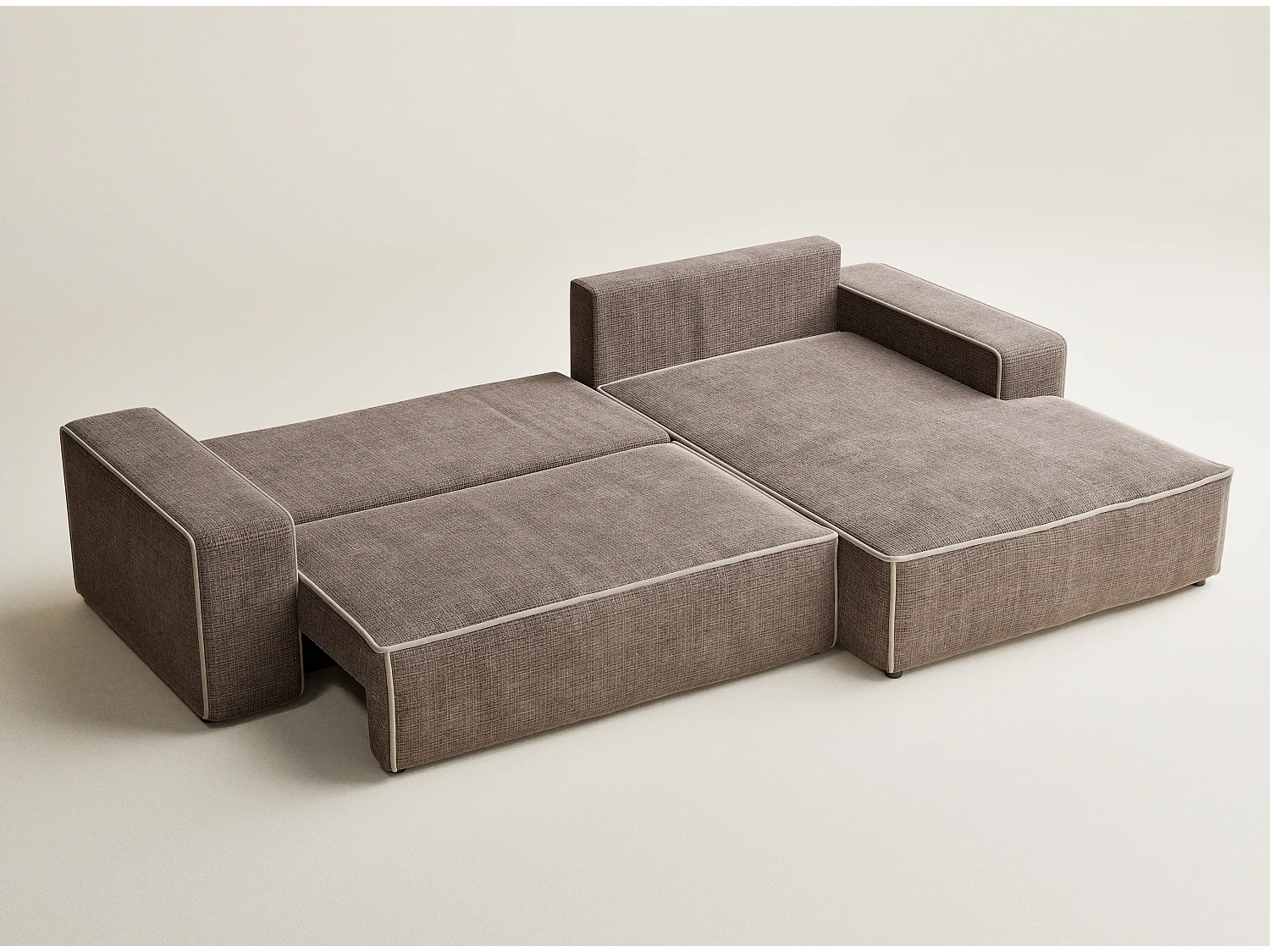 Canapé d'angle droit convertible en tissu chenille brun-beige MODO