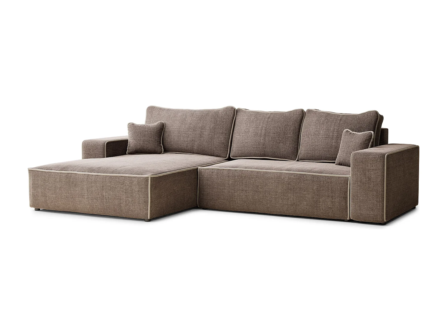 Canapé d'angle gauche convertible en tissu chenille brun-beige MODO