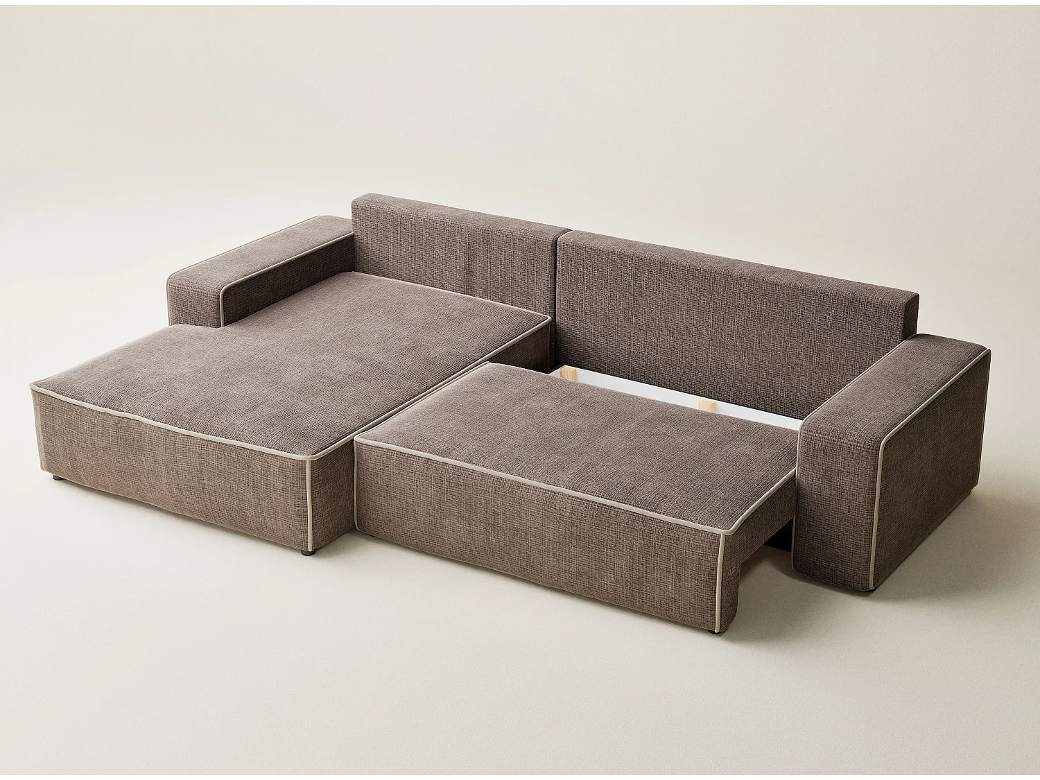 Canapé d'angle gauche convertible en tissu chenille brun-beige MODO