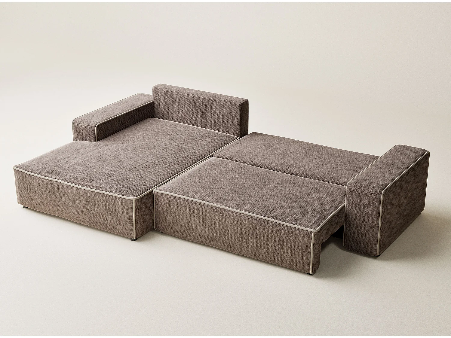 Canapé d'angle gauche convertible en tissu chenille brun-beige MODO