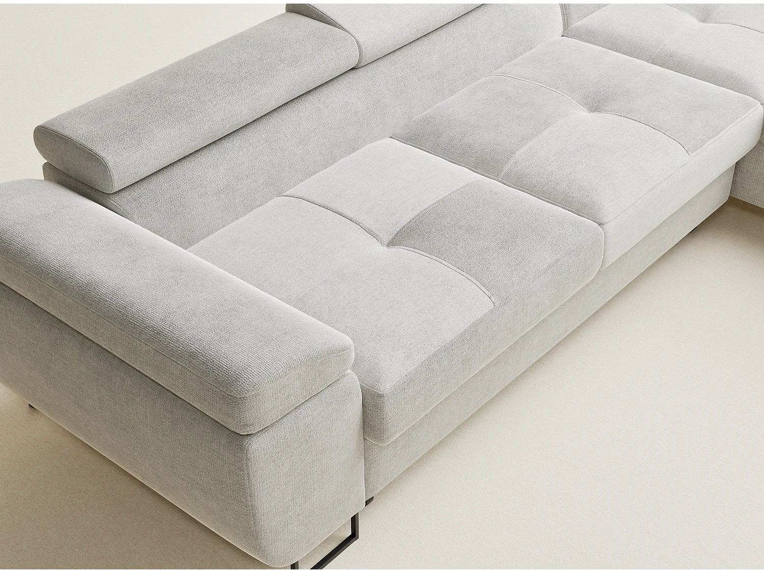 Canapé d'angle droit convertible en tissu chenille beige gris CONCORD