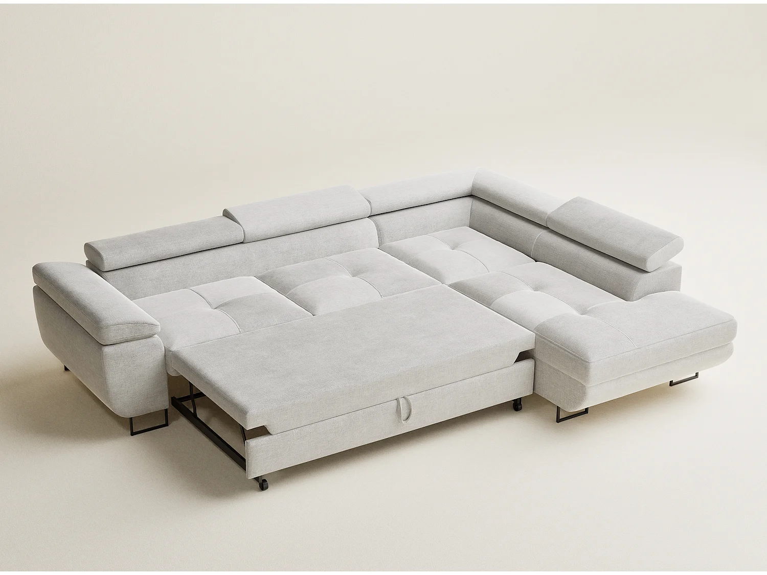 Canapé d'angle droit convertible en tissu chenille beige gris CONCORD