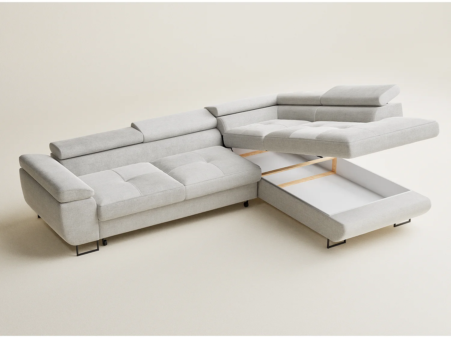 Canapé d'angle droit convertible en tissu chenille beige gris CONCORD